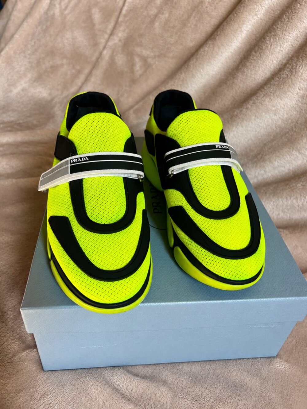 Prada Cloudburst Neon Yellow/Green Knit Sneakers EU 36.5